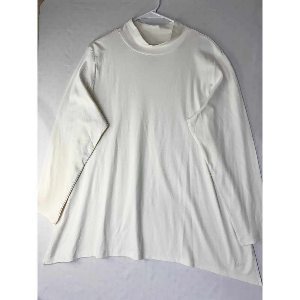 Isaac Mizrahi Live Essentials Pima Cotton Mock Neck Top White 2X A389719